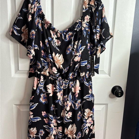 NWT Luxology Floral Pattern pantsuit/jumpsuit, on/off shoulder; wide leg, CHIC - Picture 8 of 8